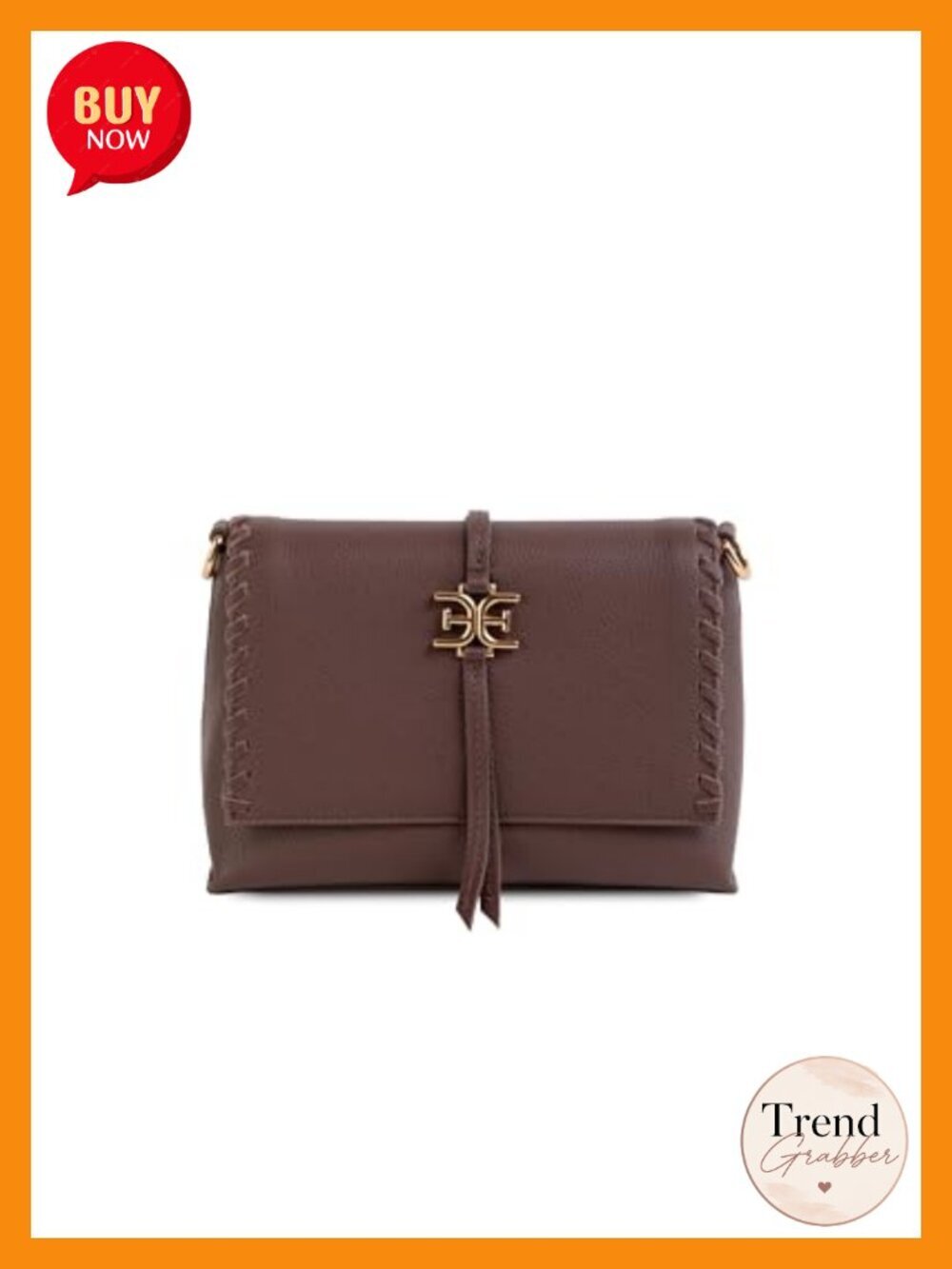 Leather Fold-Over Crossbody Bag with Tassel and Whipstitch Accents